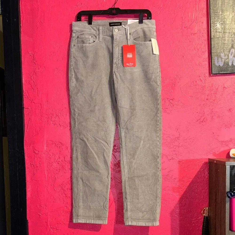 NWT Lucky Brand Boy midrise relaxed straight leg grey corduroys. Sz 28/6 regular